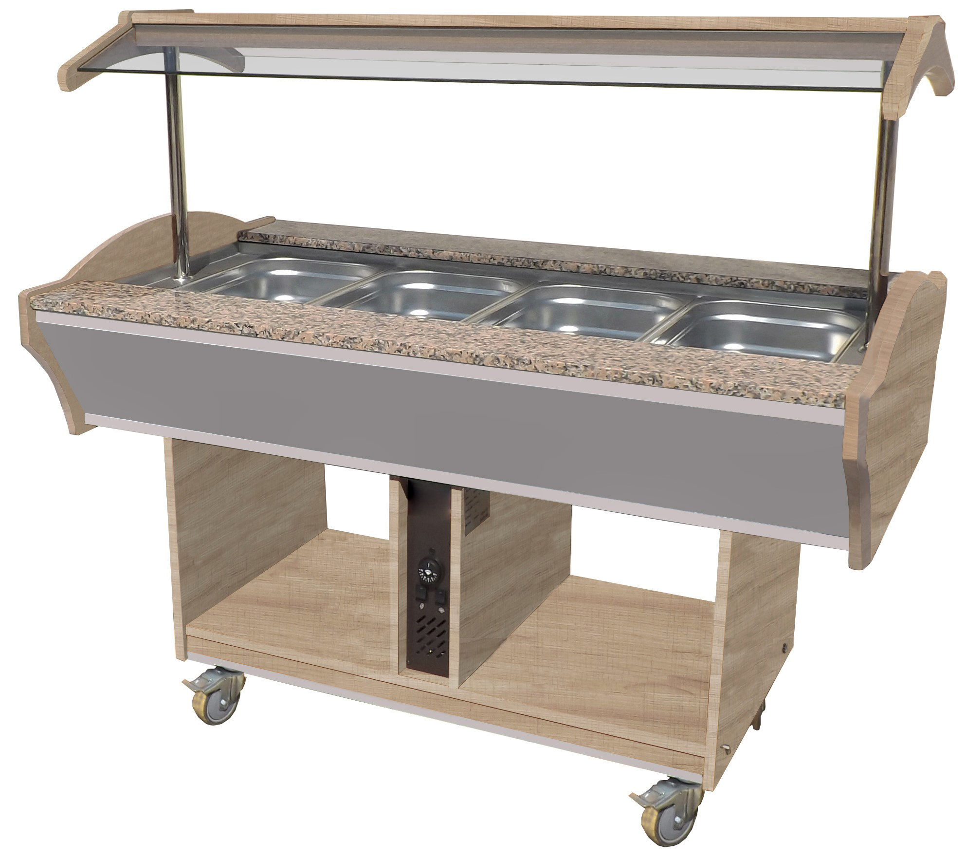 BUFFET BAIN-MARIE CENTRAL CHAUFFANT, +30/+90°C, CUVE 4GN1/1-150, PORTE-ASSIETTES GRANIT