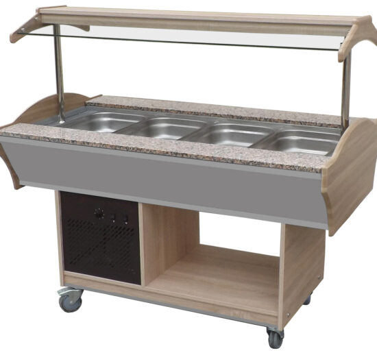 BUFFET REFRIGERE CENTRAL, FROID STATIQUE 0/+10°C, CUVE 4GN1/1-150, PORTE-ASSIETTES GRANIT