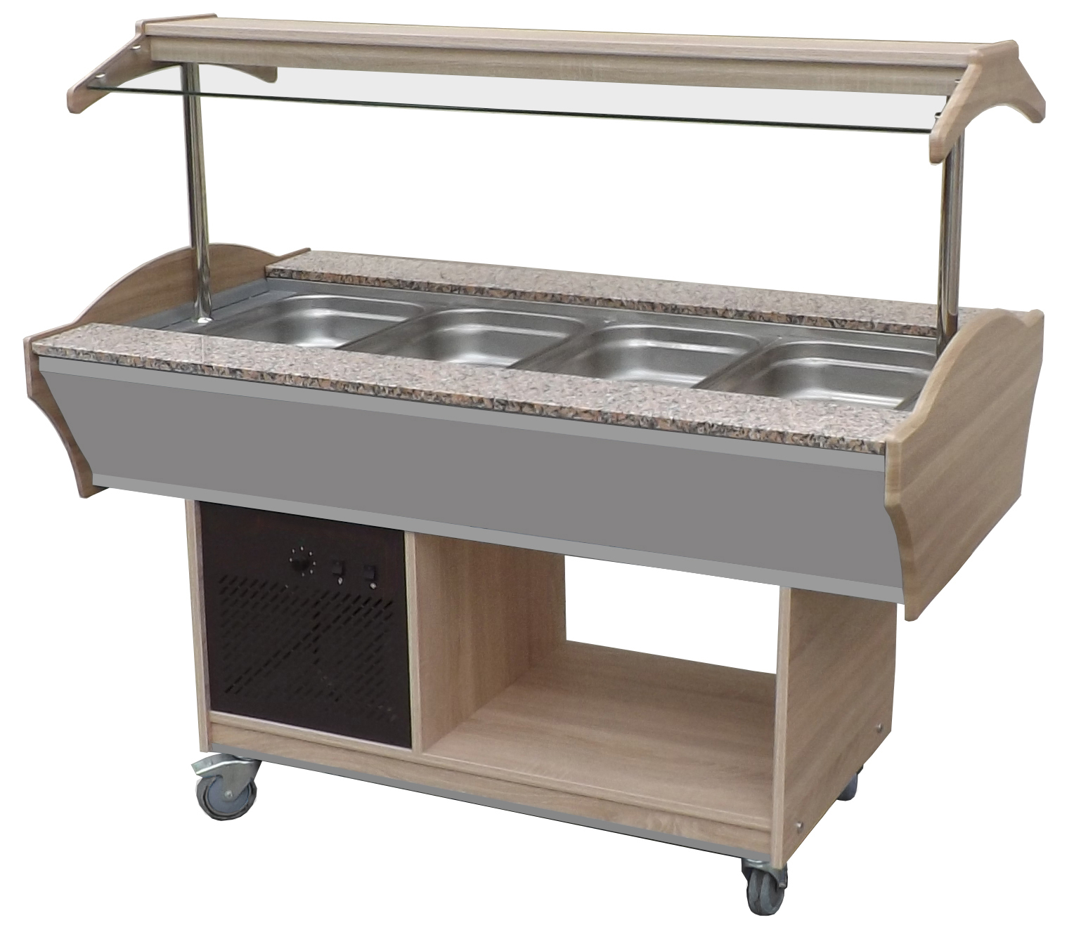 BUFFET REFRIGERE CENTRAL, FROID STATIQUE 0/+10°C, CUVE 4GN1/1-150, PORTE-ASSIETTES GRANIT