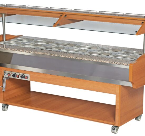 BUFFET BAIN-MARIE CENTRAL CHAUFFANT, +30/+90°C, CUVE 6GN1/1-150, PORTE-ASSIETTES GRANIT