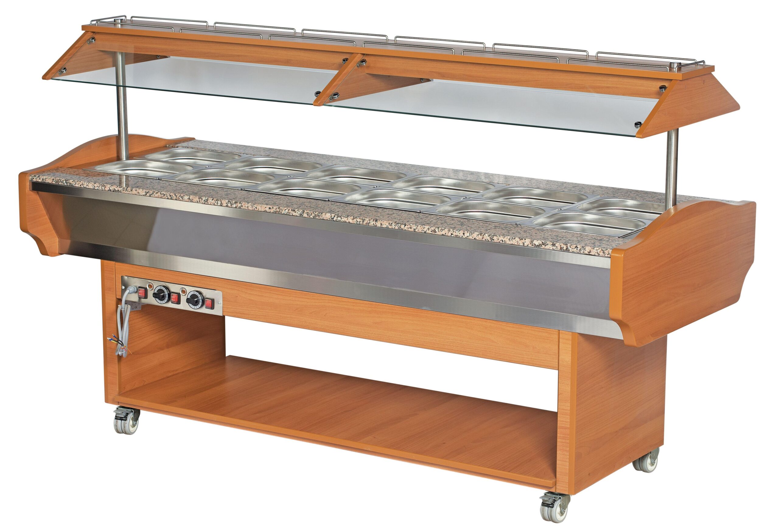 BUFFET BAIN-MARIE CENTRAL CHAUFFANT, +30/+90°C, CUVE 6GN1/1-150, PORTE-ASSIETTES GRANIT