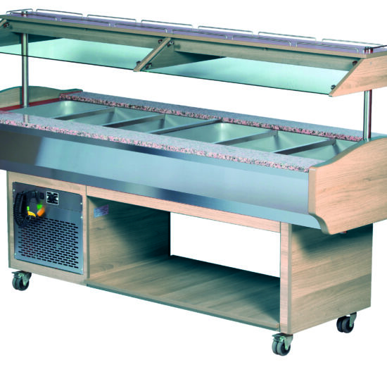 BUFFET REFRIGERE CENTRAL, FROID STATIQUE 0/+10°C, CUVE 6GN1/1-150, PORTE-ASSIETTES GRANIT