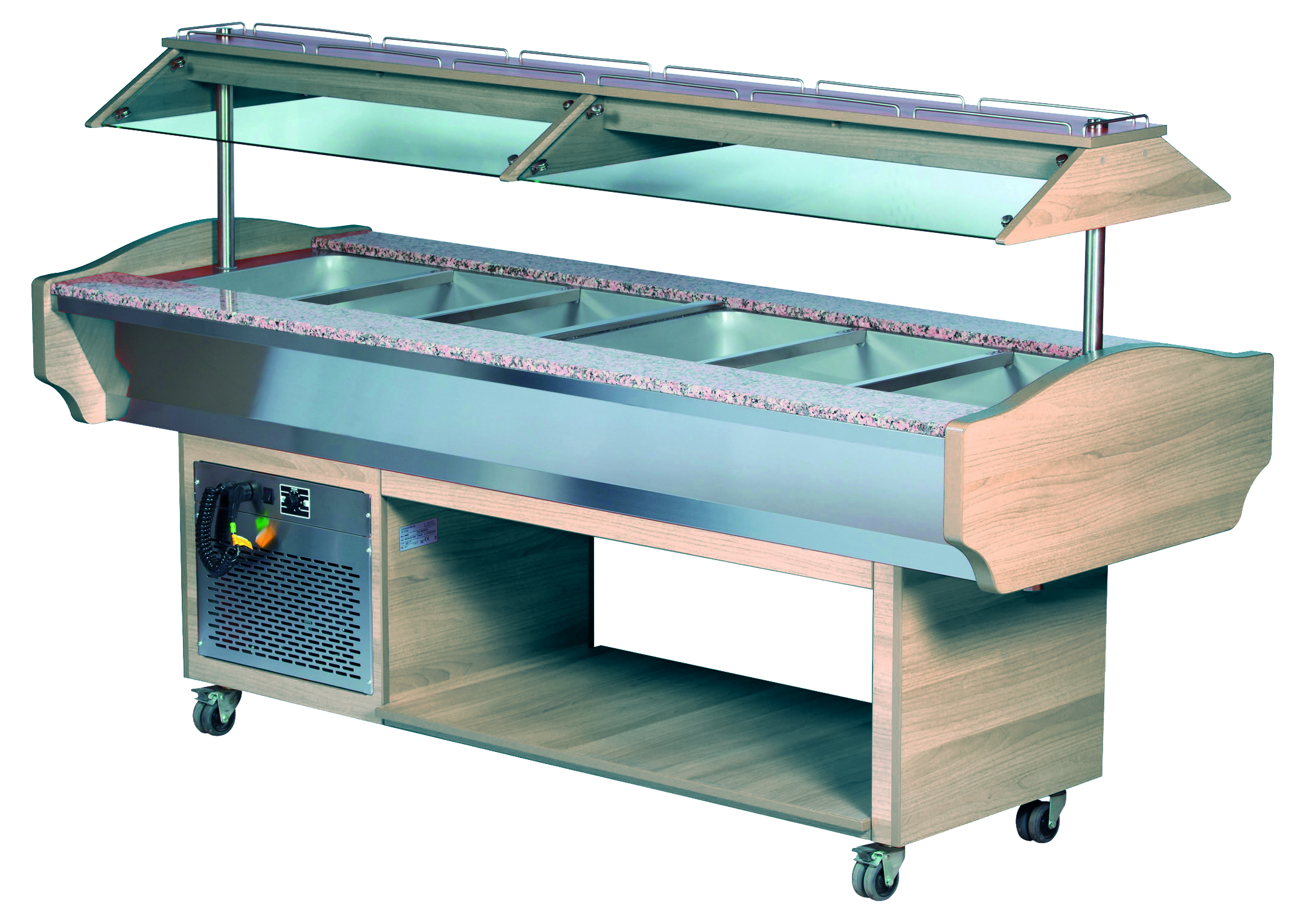 BUFFET REFRIGERE CENTRAL, FROID STATIQUE 0/+10°C, CUVE 6GN1/1-150, PORTE-ASSIETTES GRANIT