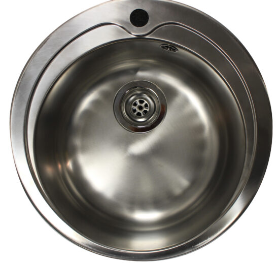 BAC INOX ROND A ENCASTRER DIAM 385 MM H-160 MM AVEC TROU Ø35 MM. ENCASTREMENT Ø465 MM