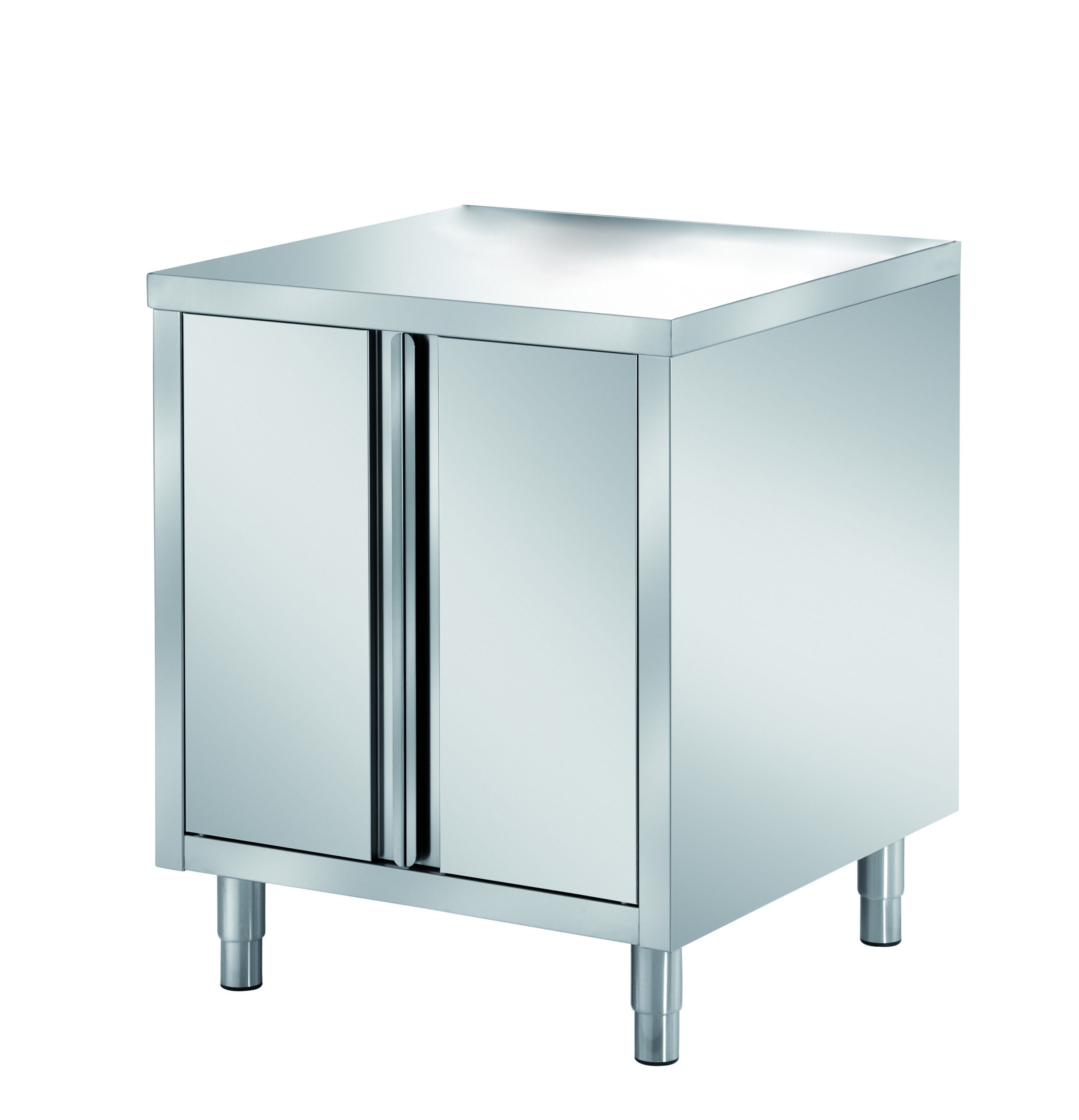 MEUBLE BAS INOX 304, CENTRAL 2 PORTES BATTANTES DOUBLEES, 1 ETAGERE REGLABLE