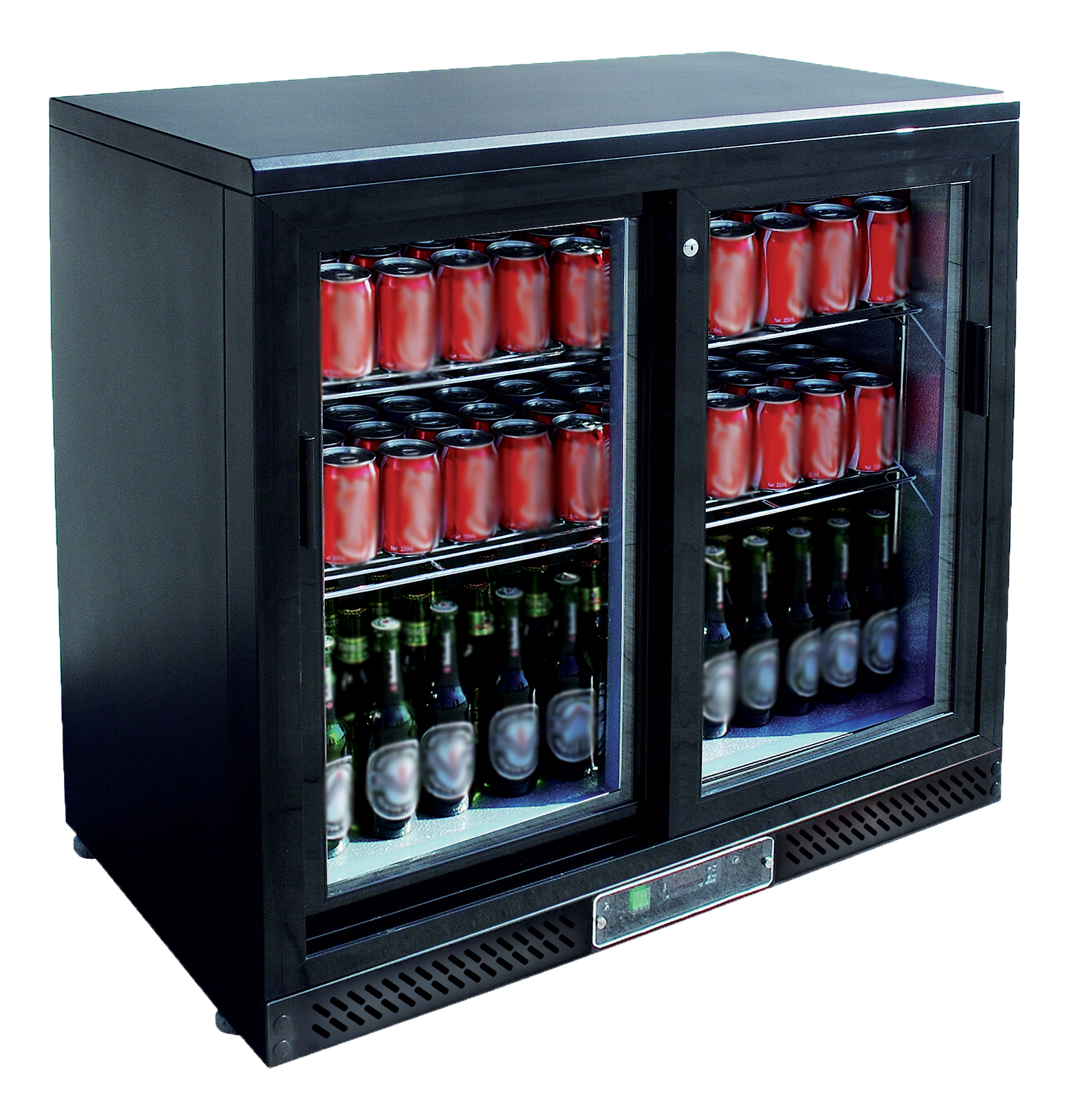 MEUBLE ARRIERE DE BAR, SKIN PLATE 0/+8°C, 2 PORTES COULISSANTES VITREES, 4 CLAYETTES