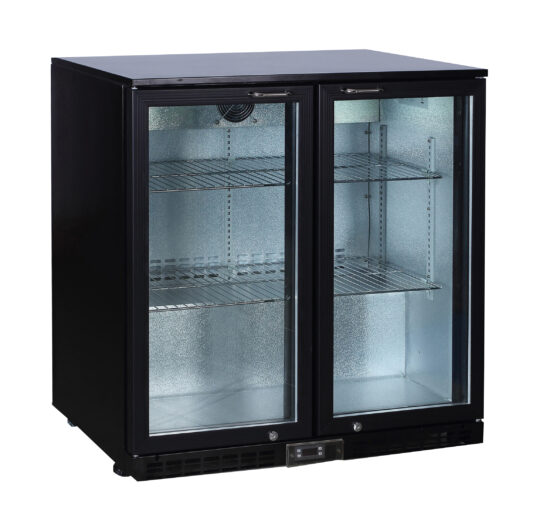 MEUBLE ARRIERE DE BAR, SKIN PLATE 0/+8°C, 2 PORTES BATTANTES VITREES, 4 CLAYETTES