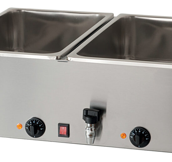BAIN-MARIE ELECTRIQUE 2 CUVES GN1/1-150 AVEC 2 ROBINETS DE VIDANGE EN FACADE