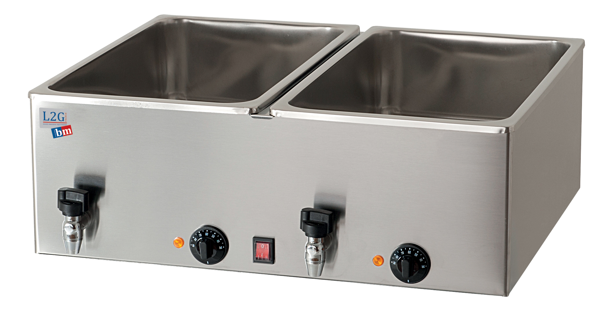 BAIN-MARIE ELECTRIQUE 2 CUVES GN1/1-150 AVEC 2 ROBINETS DE VIDANGE EN FACADE