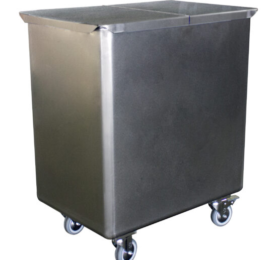 BAC SEL/FARINE INOX 304, 130L, AVEC COUVERCLE ANGLES RAYONNNES 4 ROUL.D.100MM