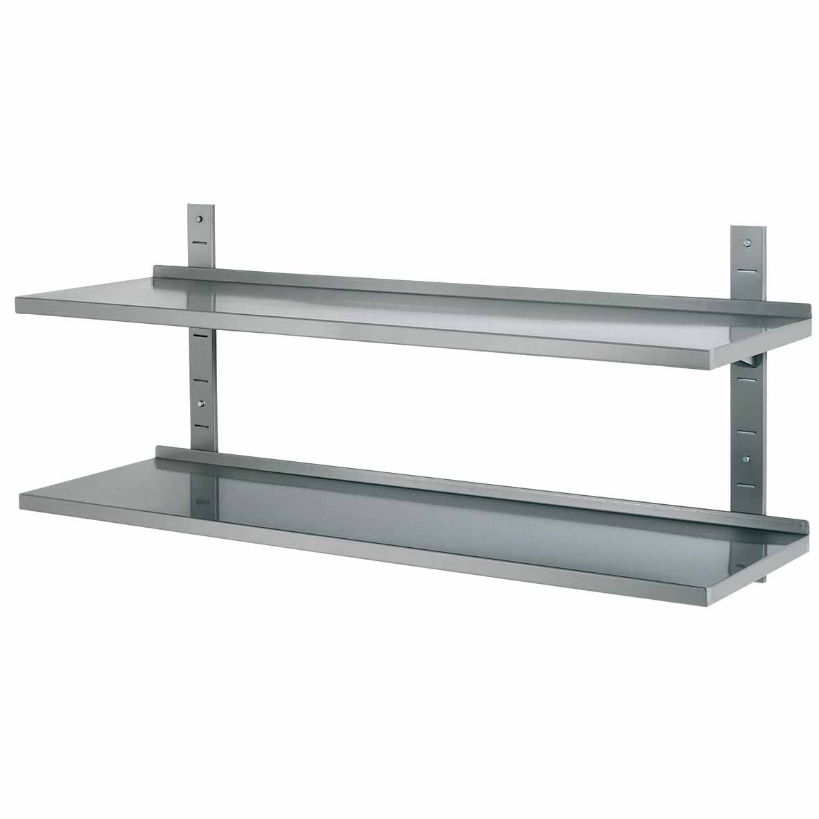 ETAGERE MURALE INOX PLEINE SUR CREMAILLERES 2 NIVEAUX
