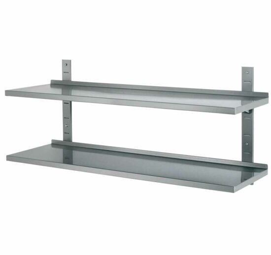 ETAGERE MURALE INOX PLEINE SUR CREMAILLERES 2 NIVEAUX