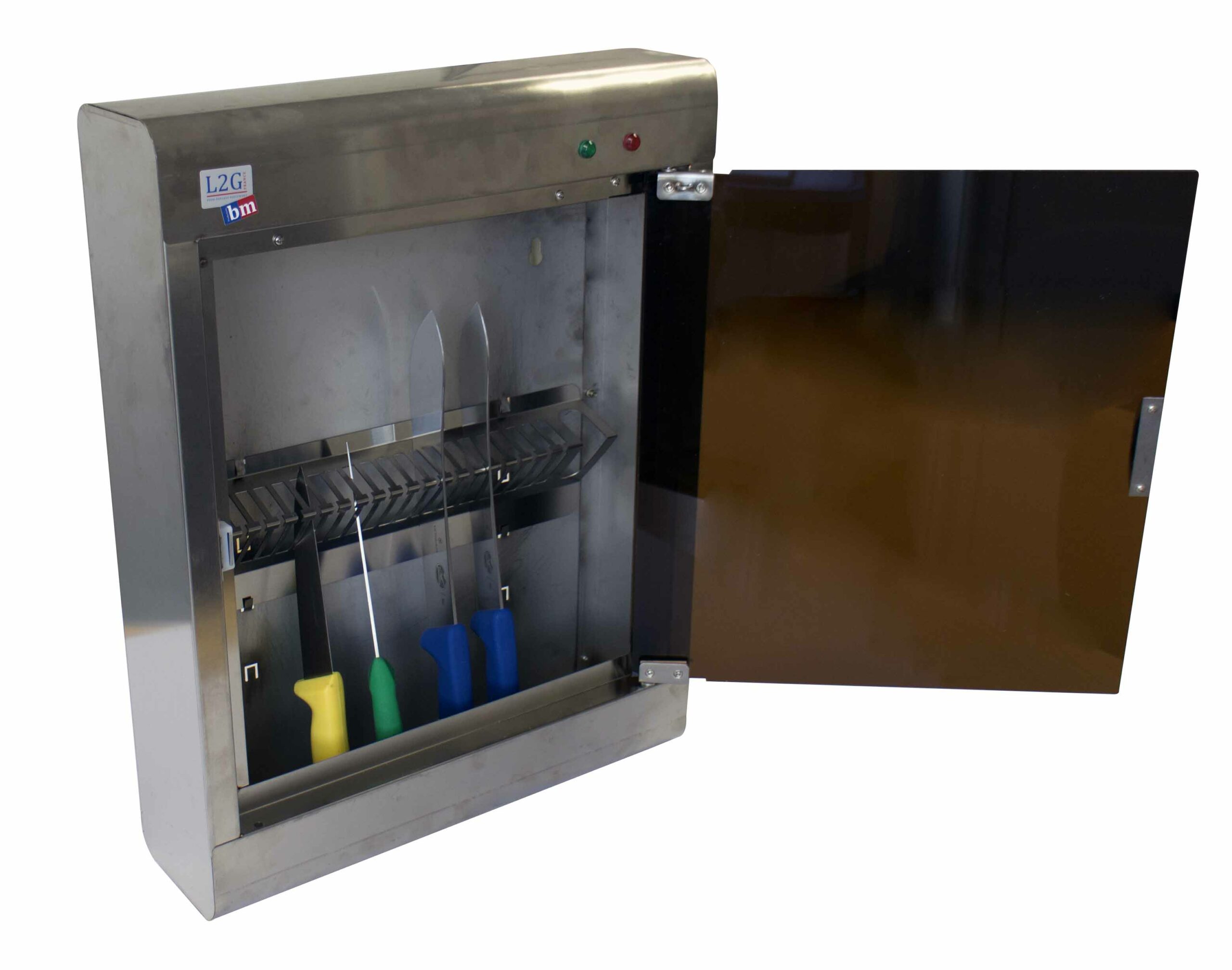 ARMOIRE INOX A STERILISER A PANIER AVEC TUBE UV 8W STOCKAGE 15/20 COUTEAUX, PORTE PLEXI, MINUTERIE