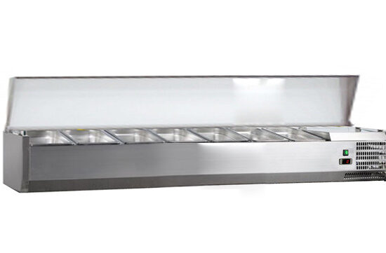 VITRINE A INGREDIENTS INOX, +2/+8°C, GAZ R600A COUVERCLE INOX, 7GN1/3-150 NON COMPRIS