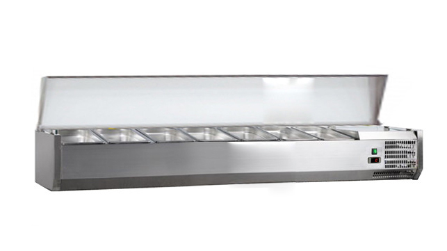 VITRINE A INGREDIENTS INOX, +2/+8°C, GAZ R600A COUVERCLE INOX, 7GN1/3-150 NON COMPRIS