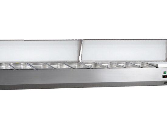 VITRINE A INGREDIENTS INOX, +2/+8°C, GAZ R600A 2 COUVERCLES INOX, 9GN1/3-150 NON COMPRIS