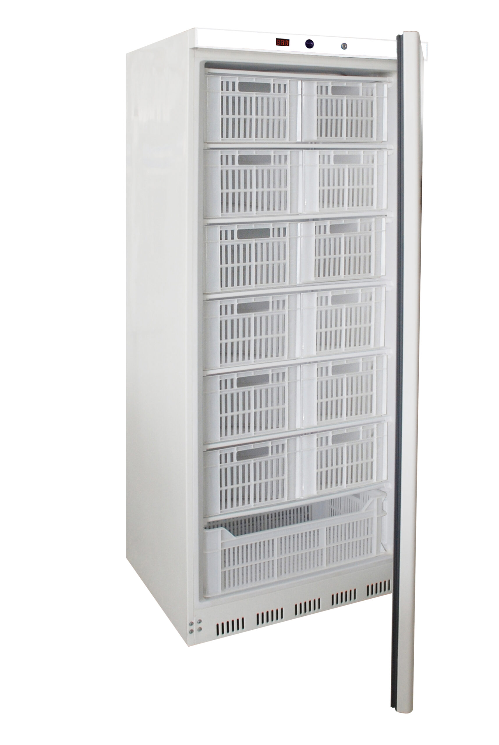 ARMOIRE REFRIGEREE BLANCHE, -18/-24°C AVEC 7 CLAYETTES EQUIPEES DE 13 PANIERS