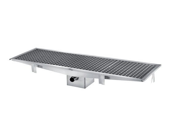 CANIVEAU INOX GRILLE A DECHETS AMOVIBLE, SIPHON SORTIE HORIZONTALE D.50 MM