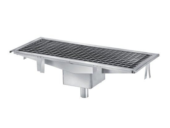 CANIVEAU INOX GRILLE A DECHETS AMOVIBLE, SIPHON SORTIE VERTICALE D.50 MM