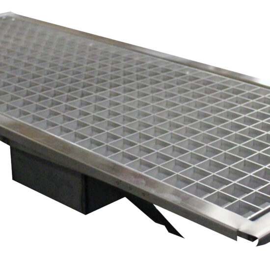 CANIVEAU INOX GRILLE A DECHETS AMOVIBLE, SIPHON SORTIE HORIZONTALE D.50 MM