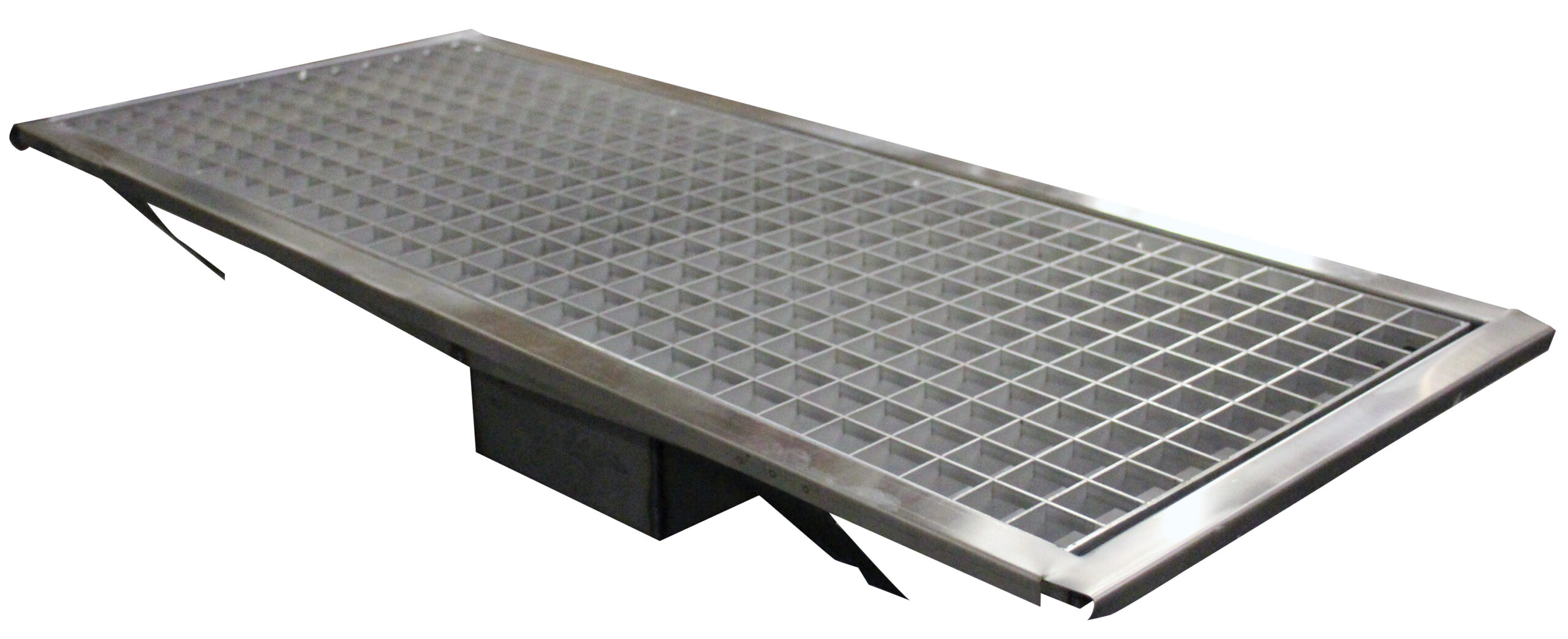 CANIVEAU INOX GRILLE A DECHETS AMOVIBLE, SIPHON SORTIE HORIZONTALE D.50 MM