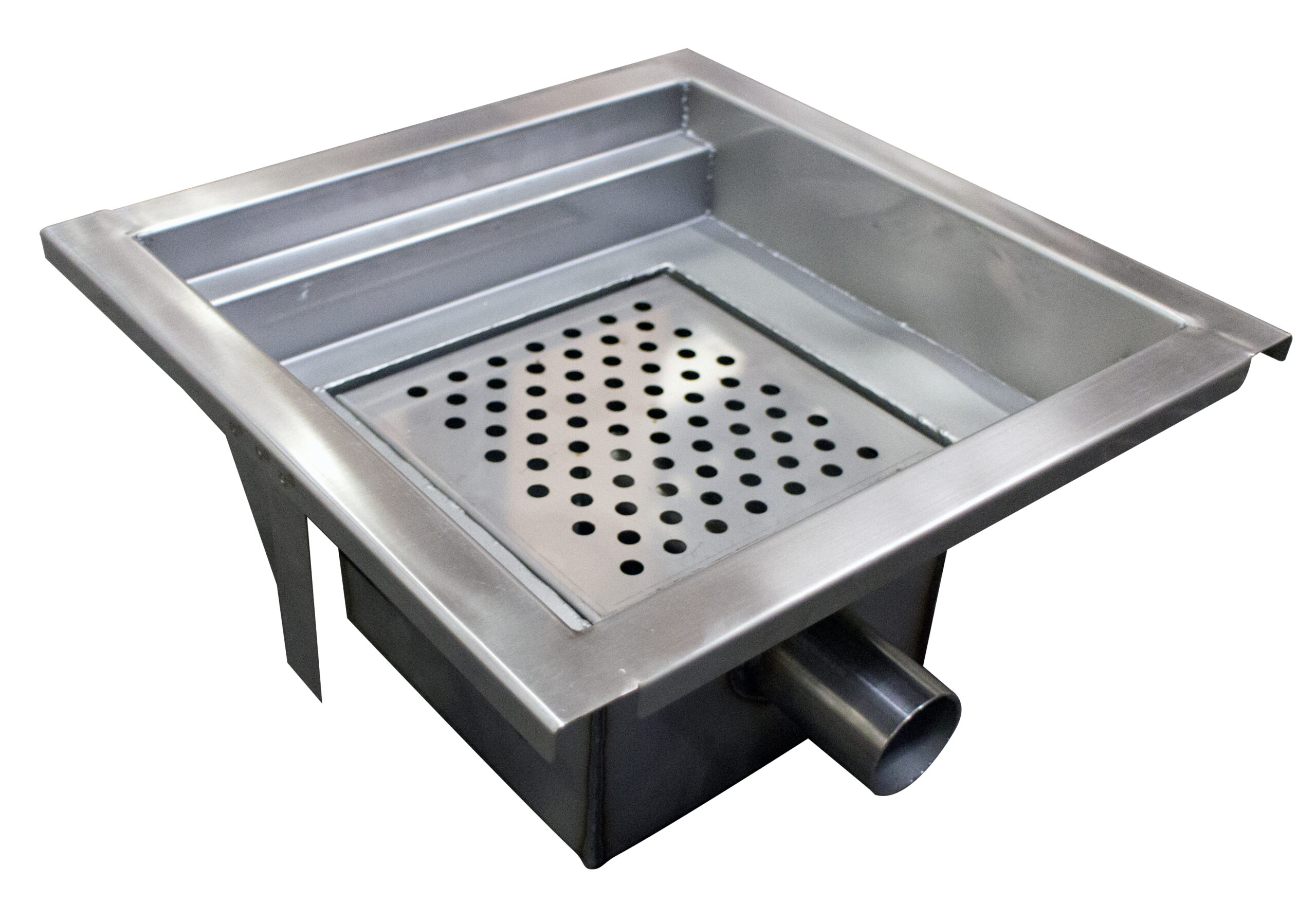 CANIVEAU INOX GRILLE A DECHETS AMOVIBLE, SIPHON SORTIE VERTICALE D.50 MM