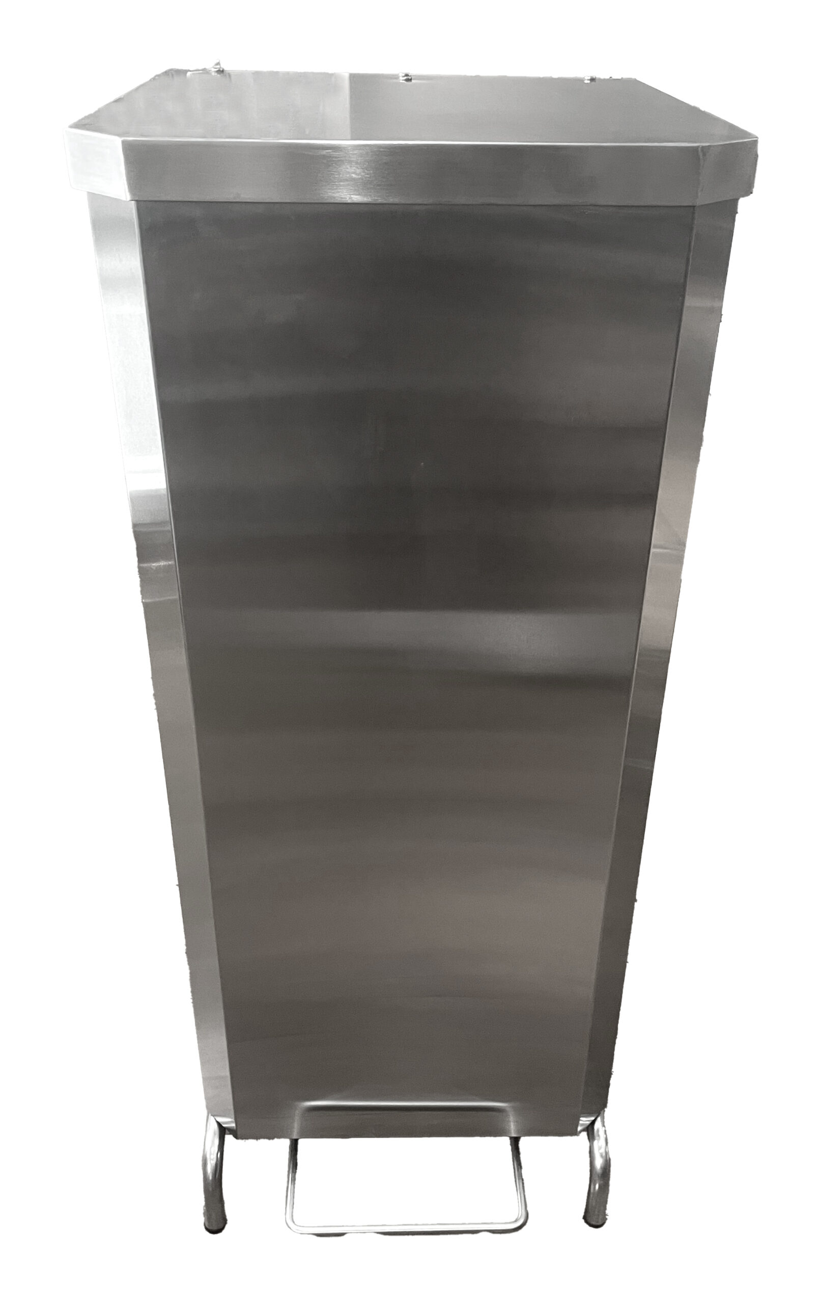 PORTE-SACS MOBILE CARENE INOX A OUVERTURE FRONTALE AVEC OUVERTURE COUVERCLE AMORTIE