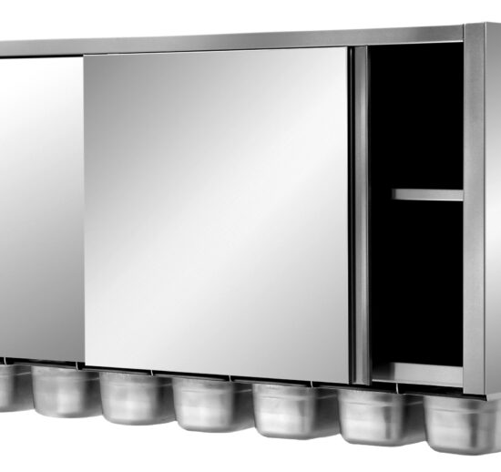 ARMOIRE SUSPENDUE INOX 304 POUR 6 DISTRIBUTEURS A INGREDIENTS GN1/4-100, PORTES COULISSANTES