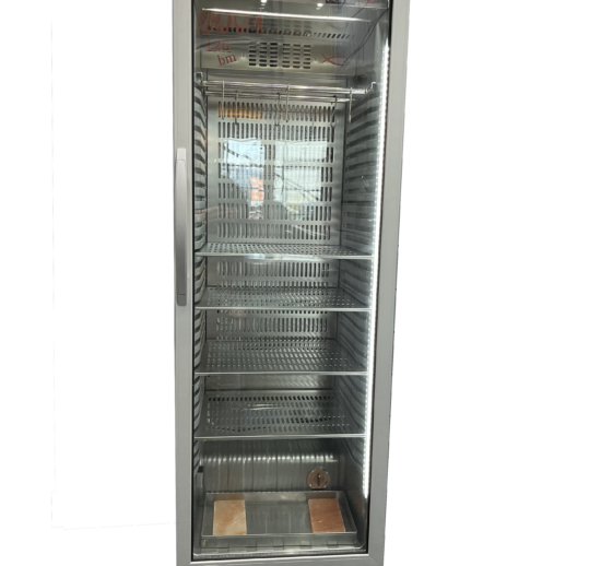 CAVE DE CONSERVATION POISSONS FUMES 0/+6°C A 25°C 60% HYGROMETRIE, EXTERIEUR INOX, 1 PORTE VITREE