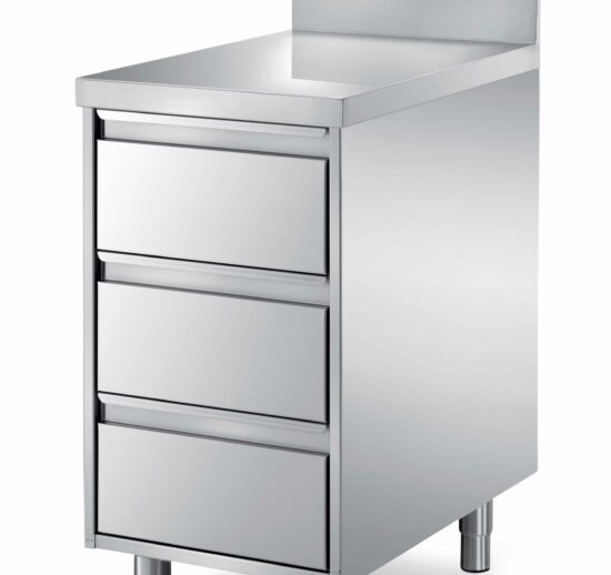 MEUBLE DE BAR 3 TIROIRS, INOX 304, DOSSERET 100X20