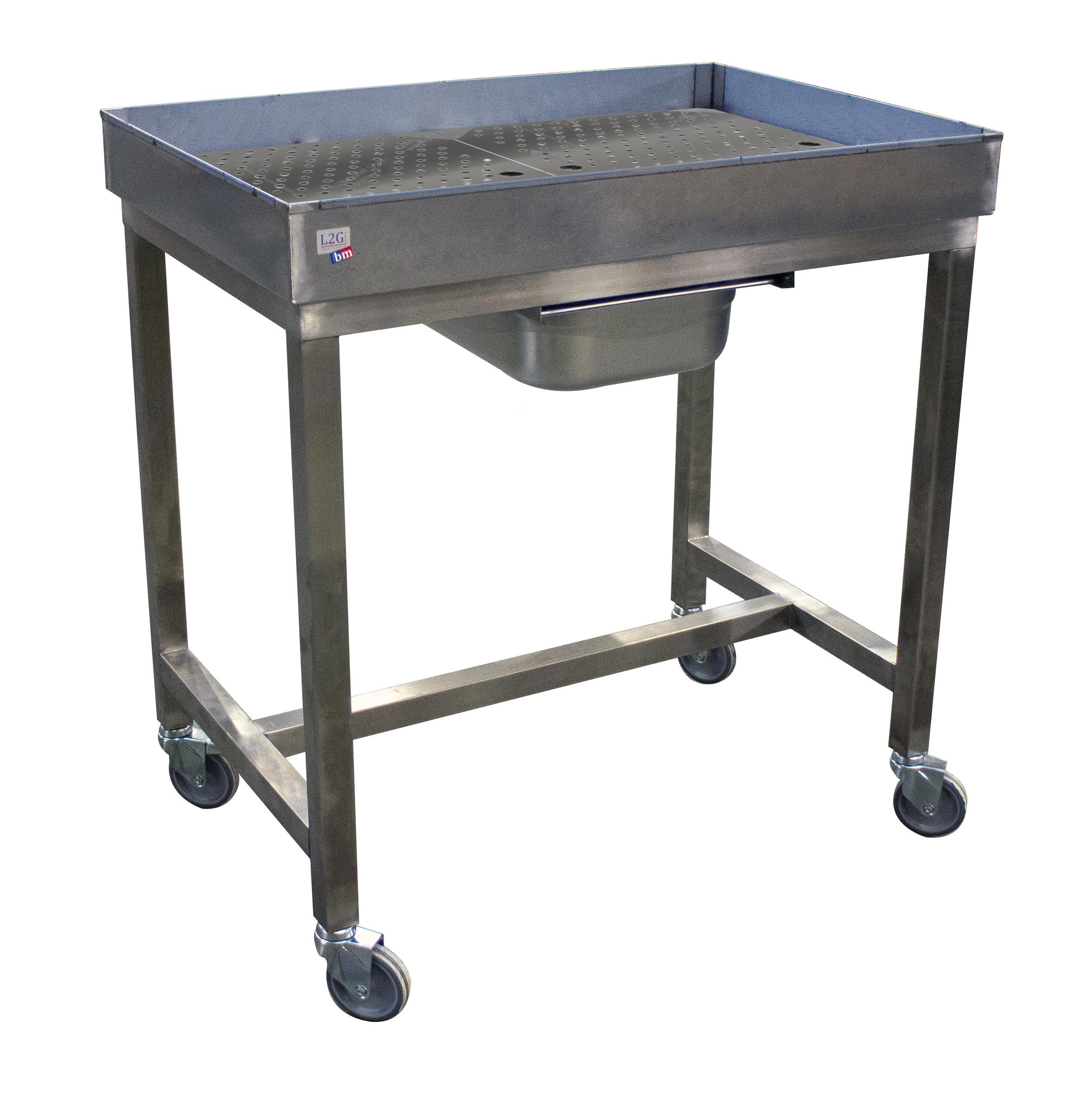 CHARIOT DE DESSOUVIDAGE INOX 304, 4 ROUES Ø100 MM CHAPES ZINGUEES DONT 2 FREINEES,