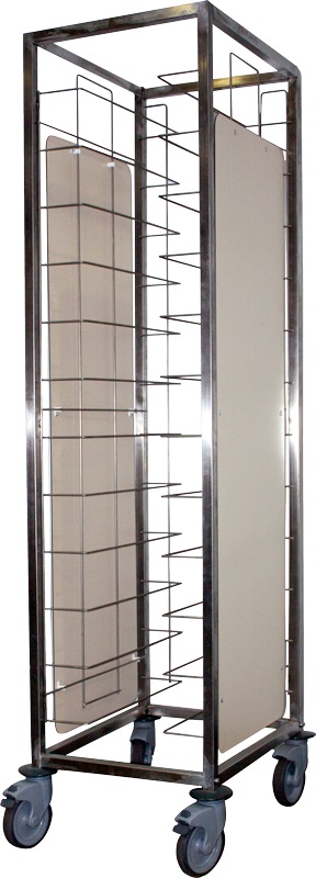 CHARIOT DE DEBARRASSAGE INOX 2X12 NIVEAUX, AVEC ROUES CHAPE POLYAMIDE, AVEC JOUES LATERALES