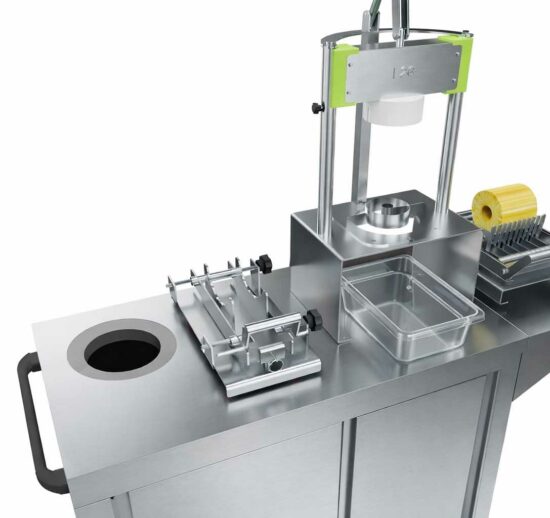 MEUBLE BAS INOX 304 PORTES COULISSANTES DOUBLEES POUR MODULE DE DECOUPE ANANAS
