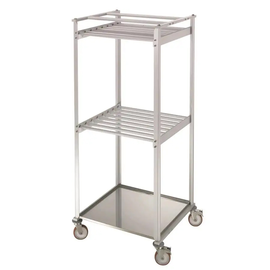 CHARIOT DE SECHAGE ALUMINIUM 2 NIVEAUX, 16 BARRES ACCROCHE-CHARCUTERIE EN ALUMINIUM, AVEC BASSINE