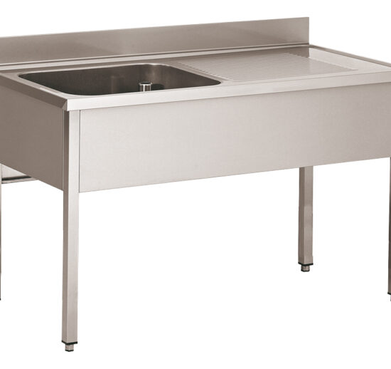 PLONGE INOX 304 DEMONTABLE, 1 BAC 500X400X250 MM PIEDS CARRES, EGOUTTOIR A DROITE