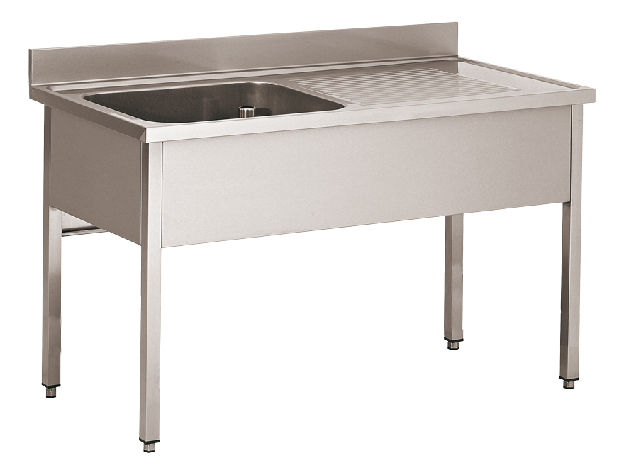 PLONGE INOX 304 DEMONTABLE, 1 BAC 500X400X250 MM PIEDS CARRES, EGOUTTOIR A DROITE