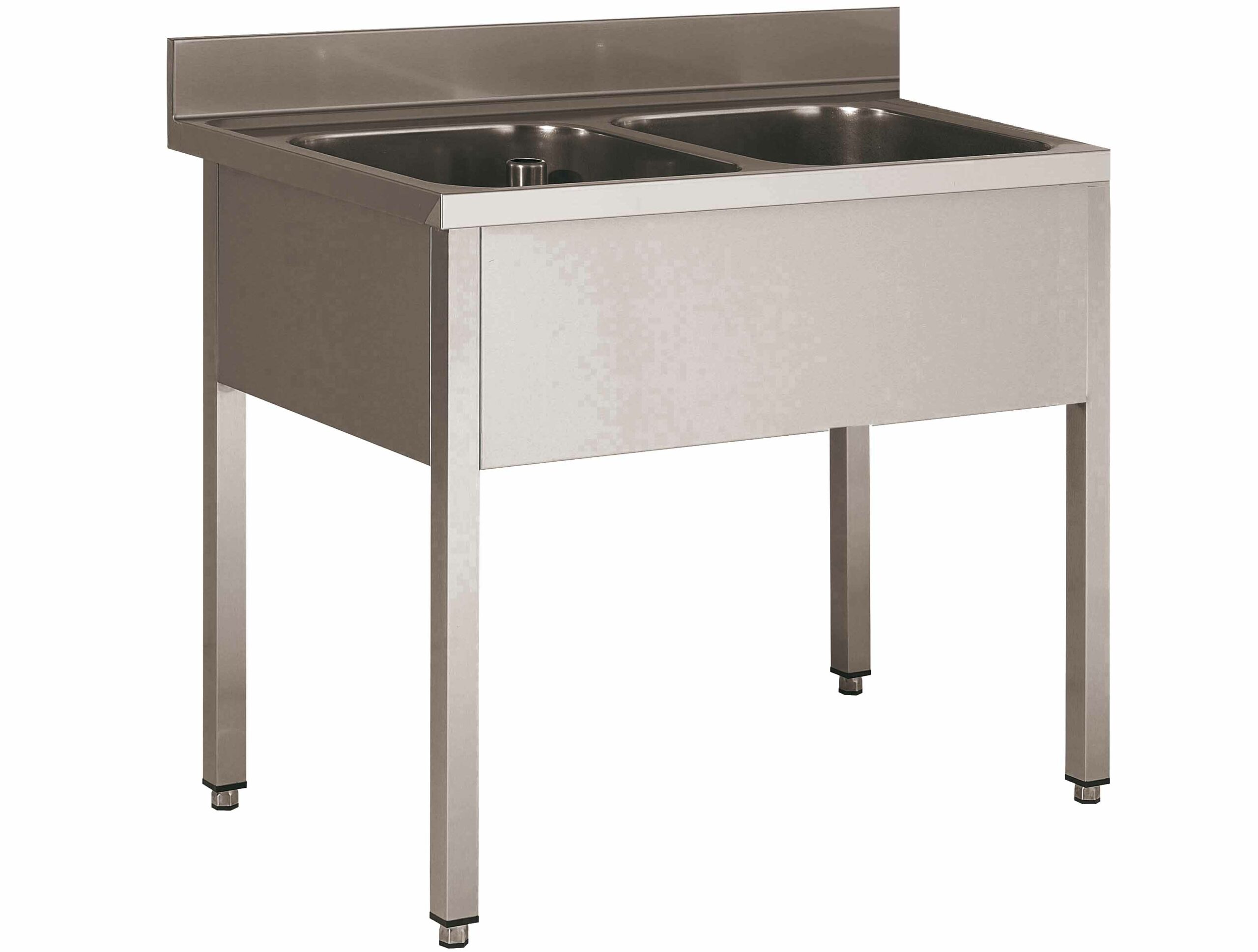 PLONGE INOX 304 DEMONTABLE, 2 BACS 500X400X250 MM PIEDS CARRES, SANS EGOUTTOIR