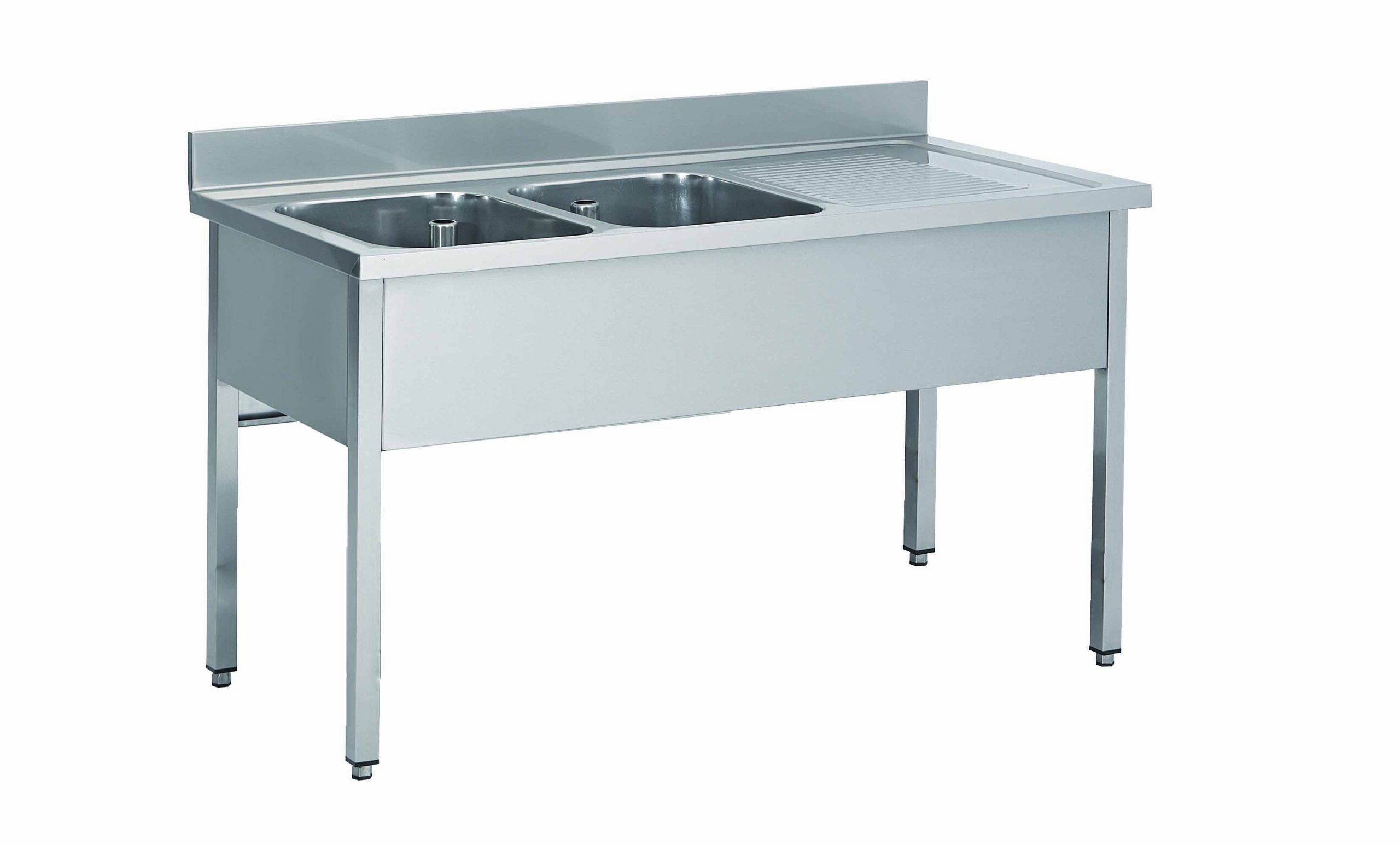 PLONGE INOX 304 DEMONTABLE, 2 BACS 400X400X250 MM PIEDS CARRES, EGOUTTOIR A DROITE