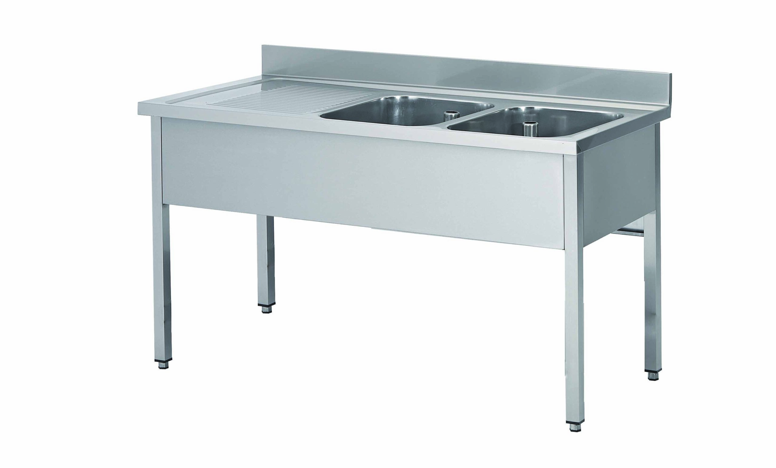 PLONGE INOX 304 DEMONTABLE, 2 BACS 400X400X250 MM PIEDS CARRES, EGOUTTOIR A GAUCHE