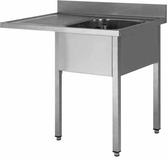 PLONGE INOX 304 DEMONTABLE ENCASTREMENT LV, 1 BAC 400X500X250 MM, PIEDS CARRES, EGOUTTOIR A GAUCHE