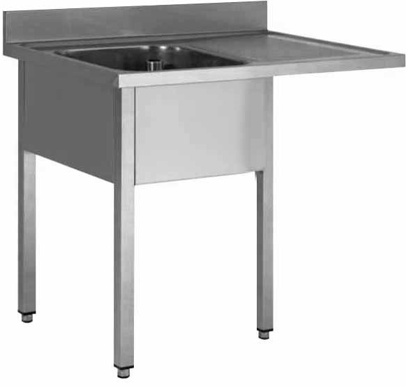PLONGE INOX 304 DEMONTABLE ENCASTREMENT LV, 1 BAC 400X500X250 MM, PIEDS CARRES, EGOUTTOIR A DROITE