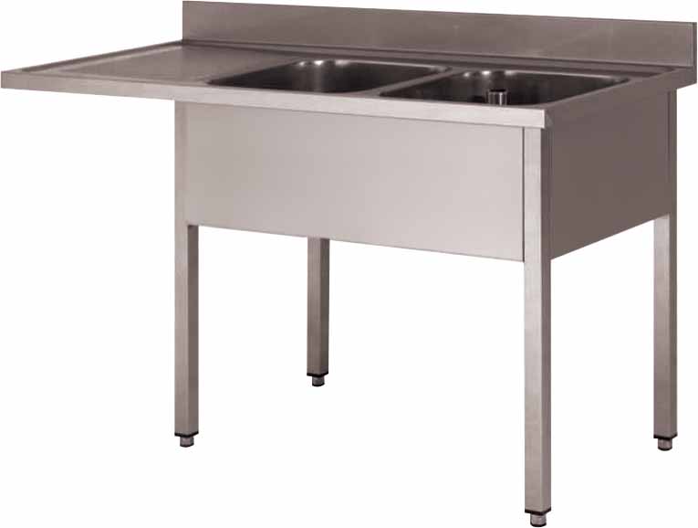 PLONGE INOX 304 DEMONTABLE ENCASTREMENT LV,2 BACS 500X500X300 MM, PIEDS CARRES, EGOUTTOIR A GAUCHE