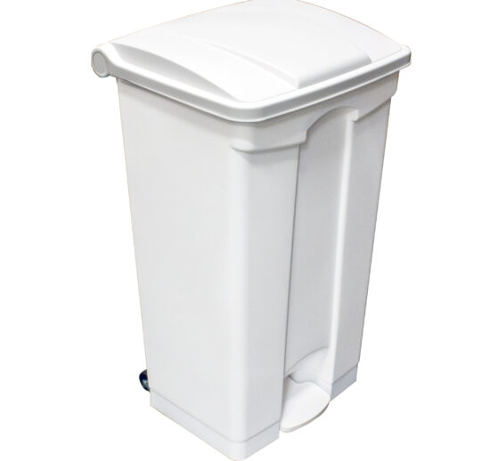 POUBELLE BLANCHE POLYPROPYLENE 90L ROULANTE, COUVERCLE BLANC