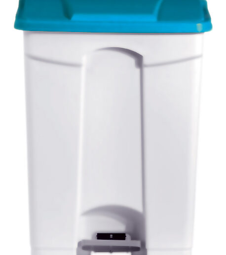 POUBELLE BLANCHE POLYPROPYLENE 90L COUVERCLE BLEU ROULANTE, COUVERCLE BLEU