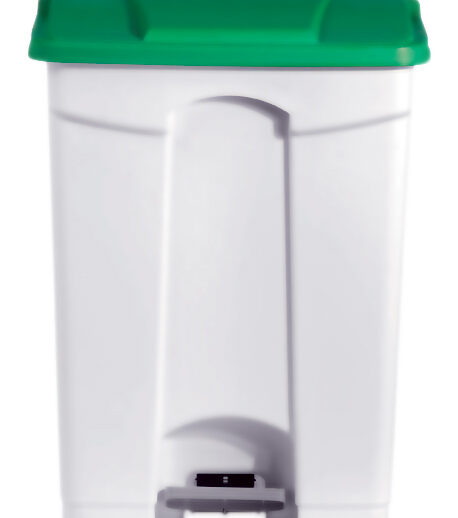 POUBELLE BLANCHE POLYPROPYLENE 90L COUVERCLE VERT ROULANTE, COUVERCLE VERT