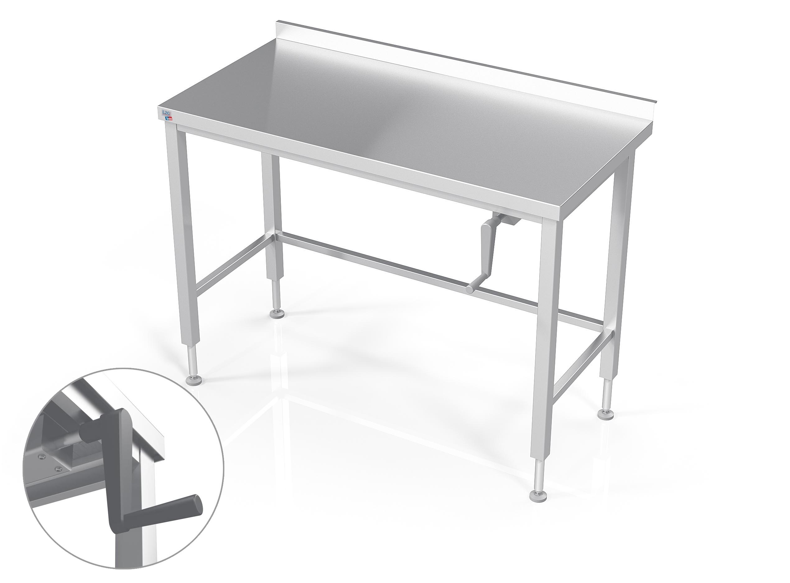 TABLE INOX SOUDEE INOX 304 ADOSSEE CONFOR'TABLE REGLABLE EN HAUTEUR PAR MANIVELLE