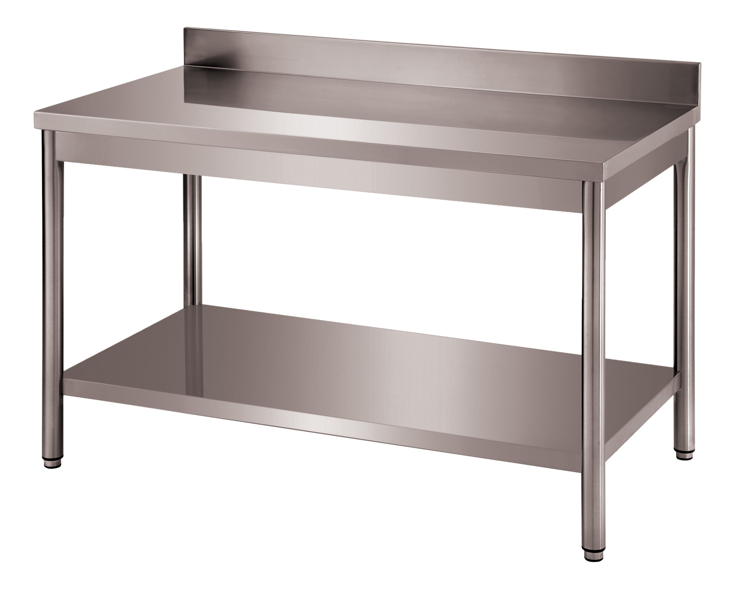 TABLE ADOSSEE DEMONTABLE INOX 304, PIEDS RONDS AVEC ETAGERE BASSE