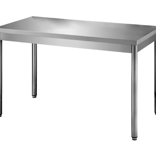 TABLE CENTRALE DEMONTABLE INOX, PIEDS RONDS