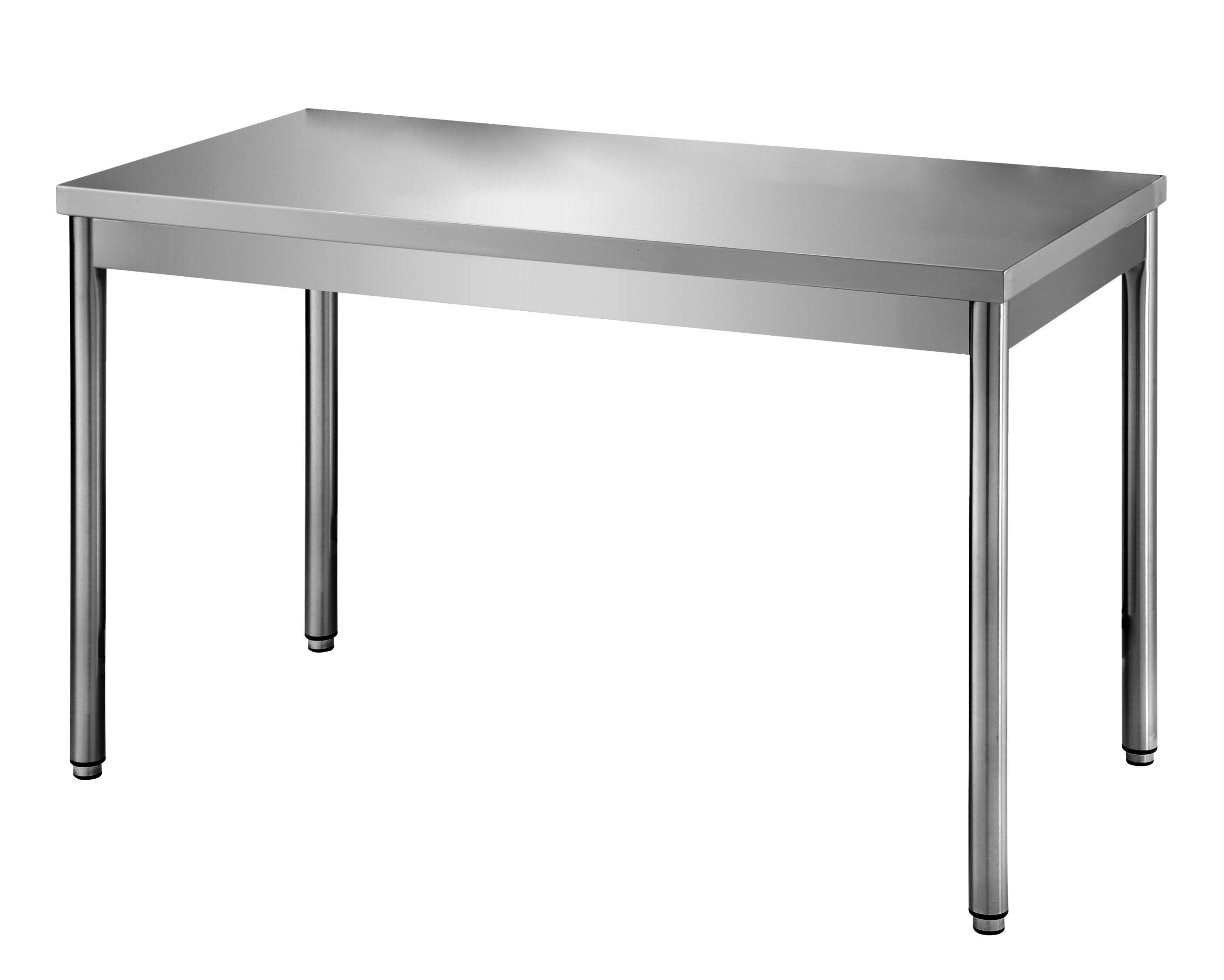 TABLE CENTRALE DEMONTABLE INOX, PIEDS RONDS AVEC ETAGERE BASSE