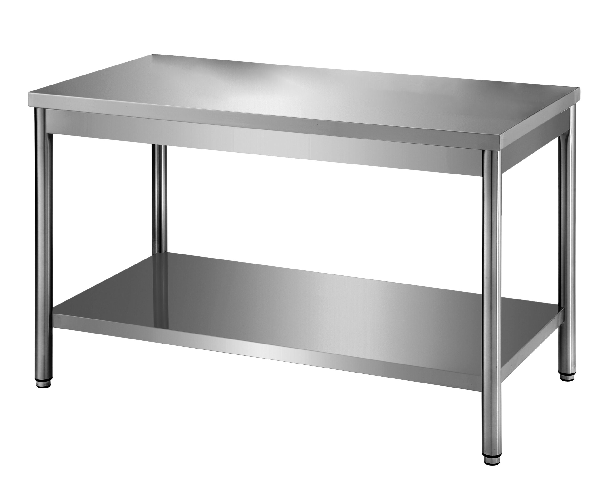 TABLE CENTRALE DEMONTABLE INOX 304, PIEDS RONDS AVEC ETAGERE BASSE